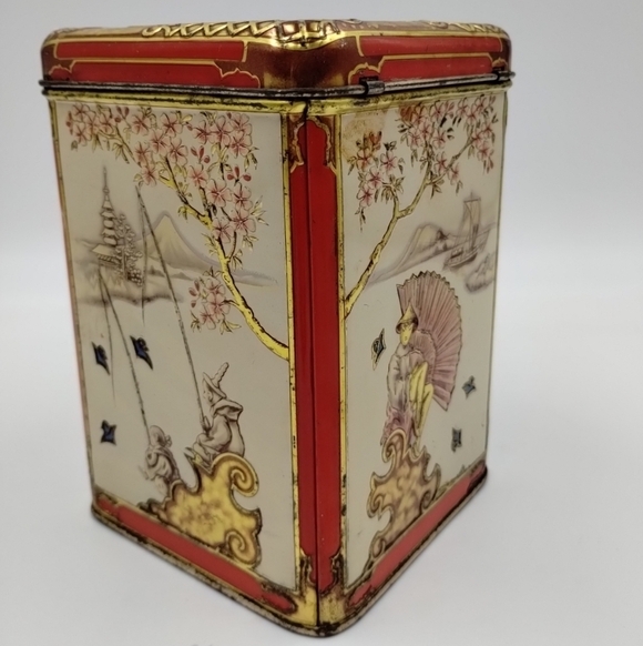 Chinese Oriental Design Tin Hinged Box / Made in Holland Lithograph Vintage - Picture 5 of 13